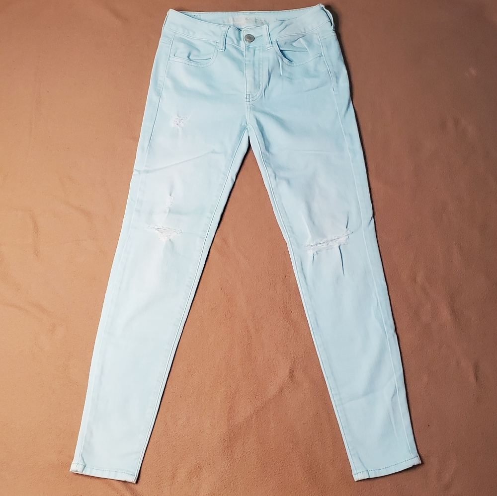 ❤ American Eagle MID-RISE JEGGING skinny distress super stretch Size 2 regular